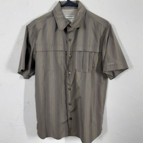Merrell Adult Mens S Optiwick UPF 50+ Green Vented Fishing Shirt Short Sleeve - Picture 1 of 8
